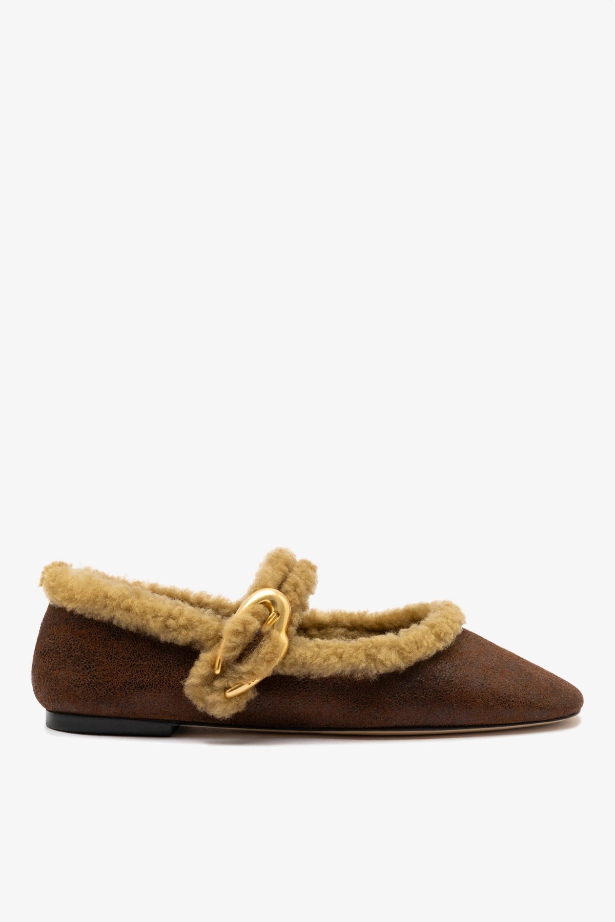 Larroud&amp;eacute;, Verona Ballet Flat in Cocoa Leather and Natural Shearling