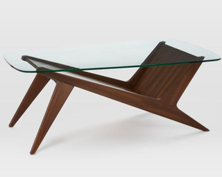 West Elm Marcio walnut wood and tempered glass table