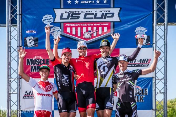 The Men&rsquo;s Elite podium in Colorado Springs, round 4 of the USA Cycling US Cup Series presented by Sho-Air Cycling Group
