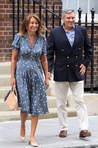 Carole Middleton and Michael Middleton visit the Lindo Wing in London after the birth of Prince George on 23rd July 2013