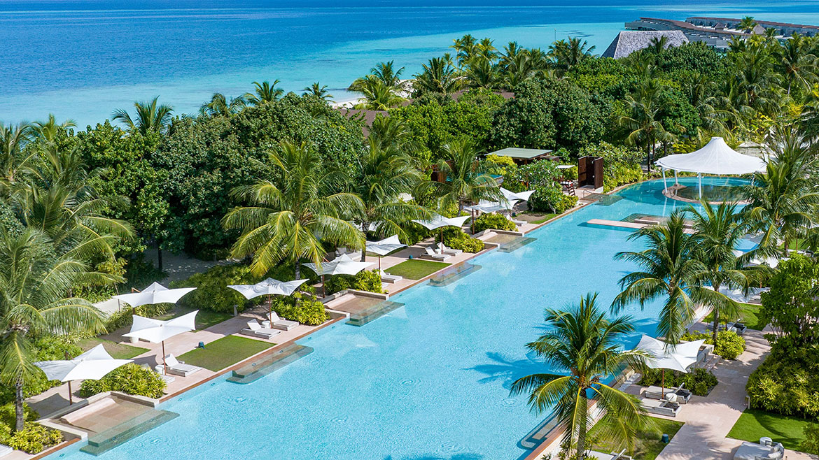 The pool at Kuda Villingili Resort Maldives