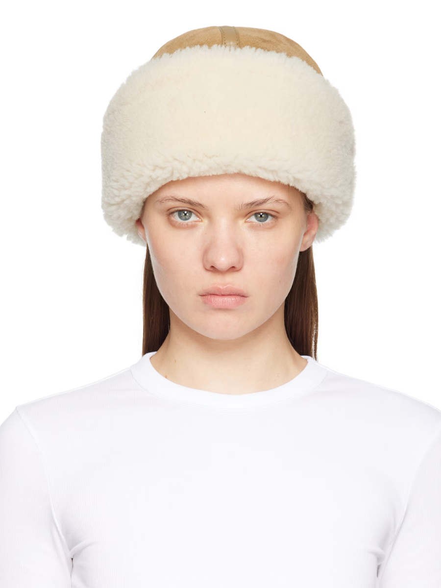 Beige Shearling Winter Hat