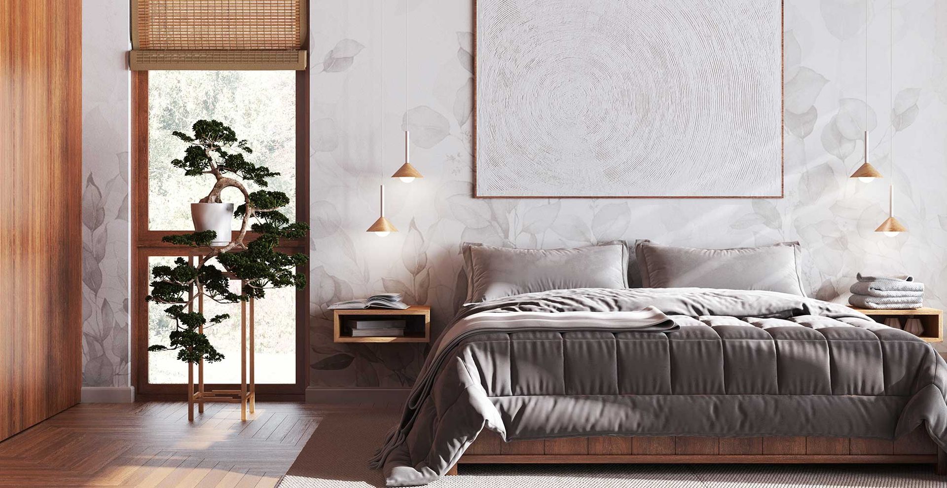 Japandi bedroom bedroom with low lights