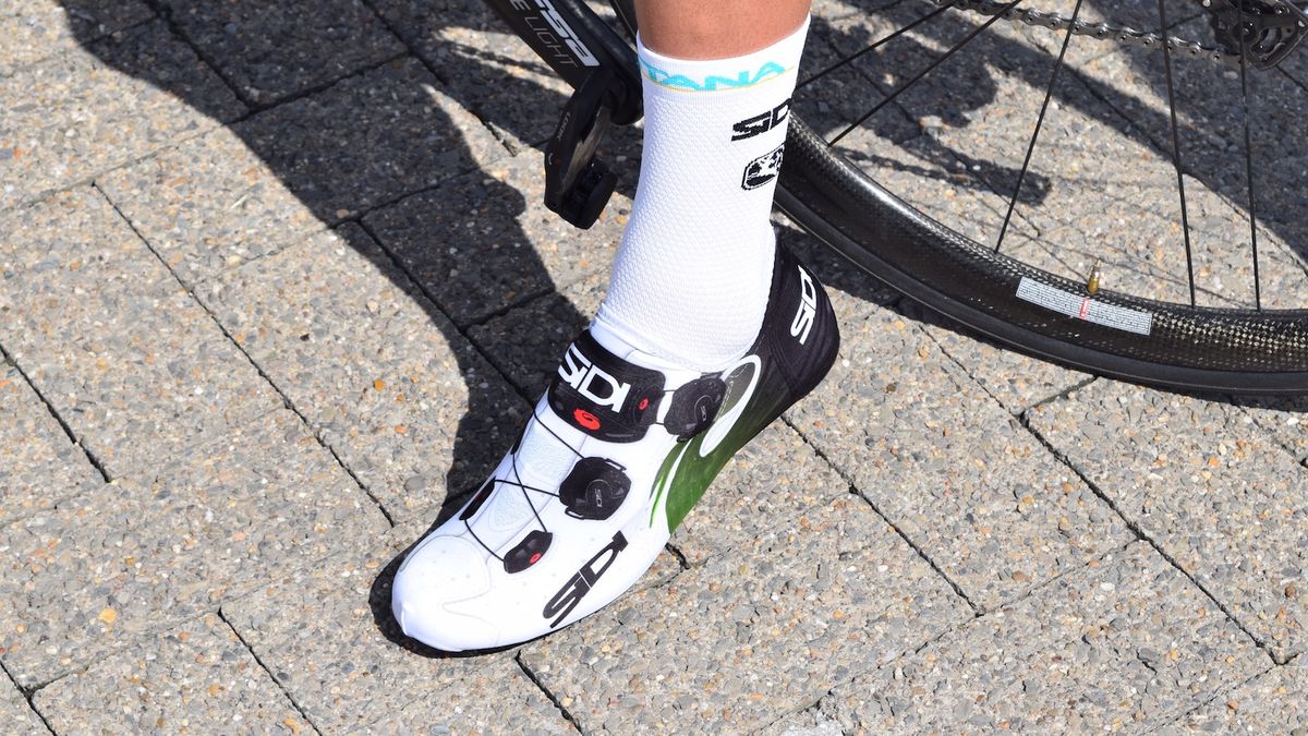 Whilst many teams have specific shoe partners, some riders choose to wear their preferred shoes and so wear a branded overshoe