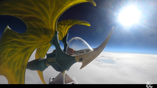 dungeons and dragons 3d printed figurine high above the clouds in a stratospheric balloon