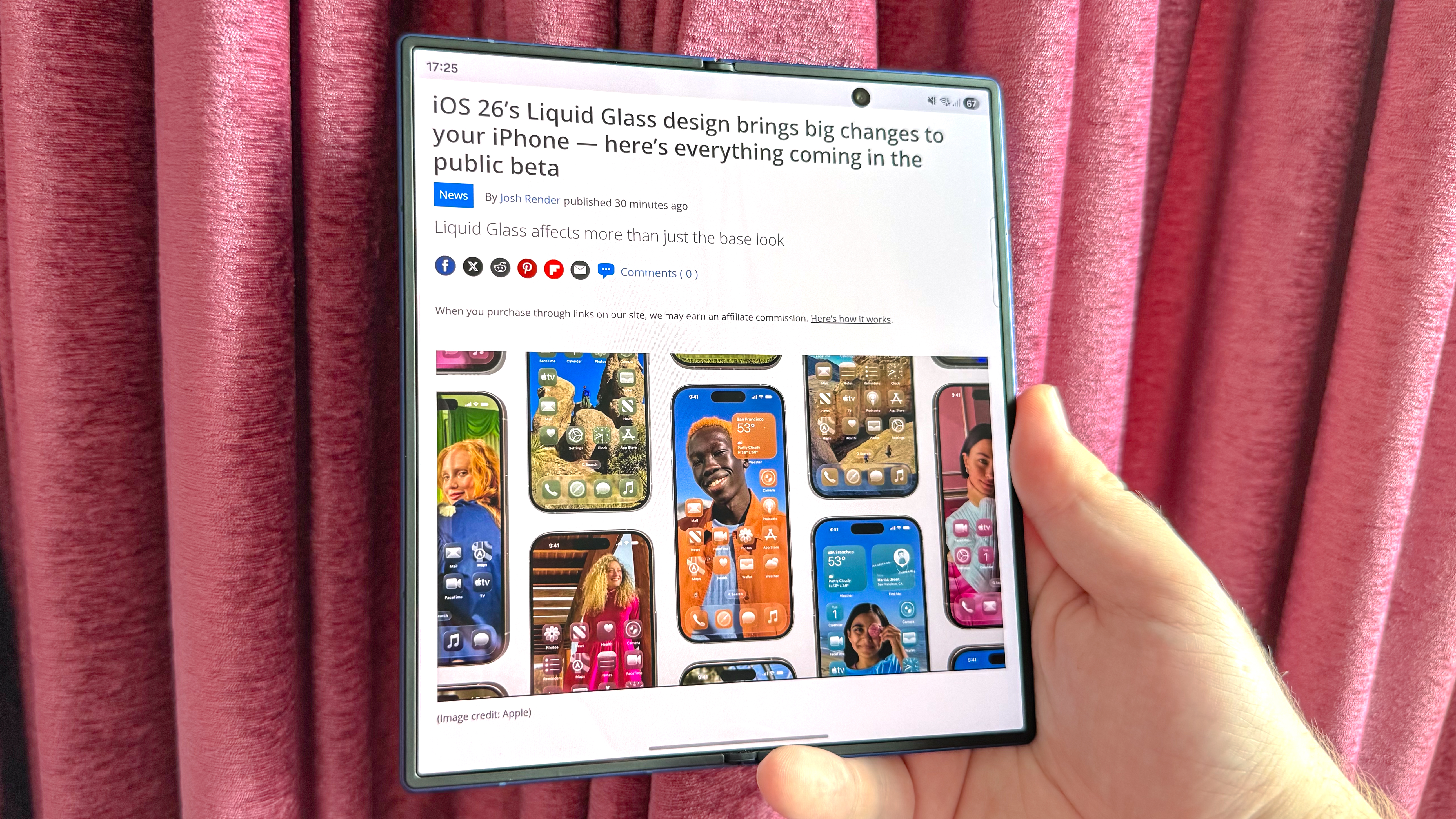 Samsung Galaxy Z Fold 7 inner screen, reading a Tom's Guide article