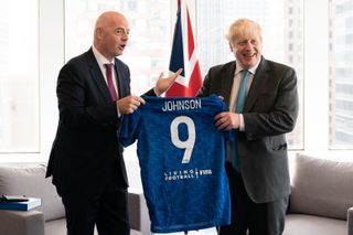 FIFA president Gianni Infantino, left, with British Prime Minister Boris Johnson