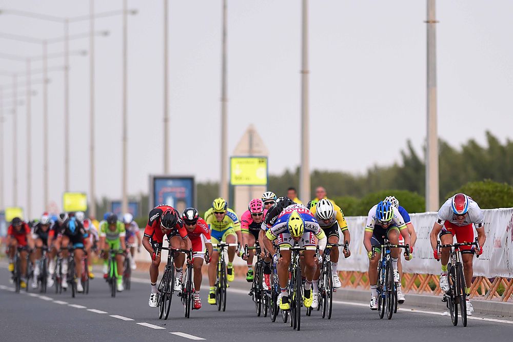 The sprint to the stage 5 finish line in Madinat ash-Shamal