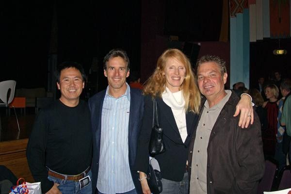 (from L to R) Kozo Shimano, Davis Phinney, Connie Carpenter-Phinney, and Jim Felt partake in the festivities.