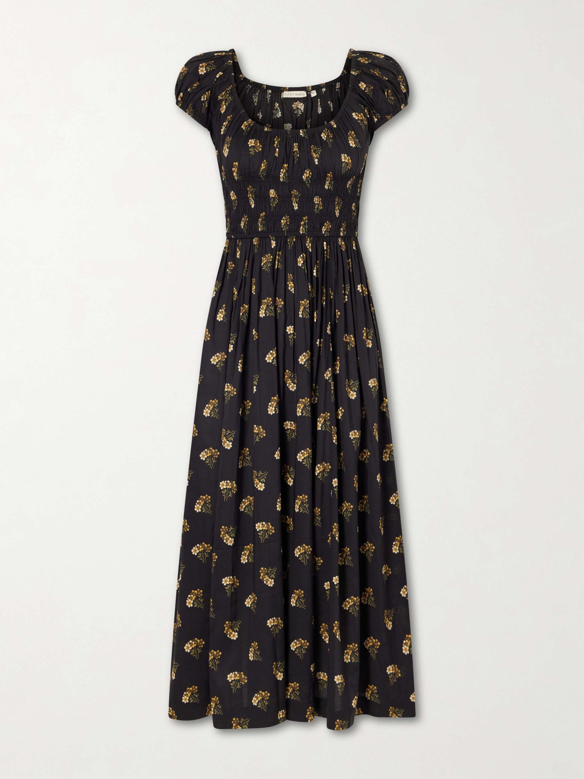 Quinley Shirred Floral-Print Cotton-Blend Poplin Midi Dress