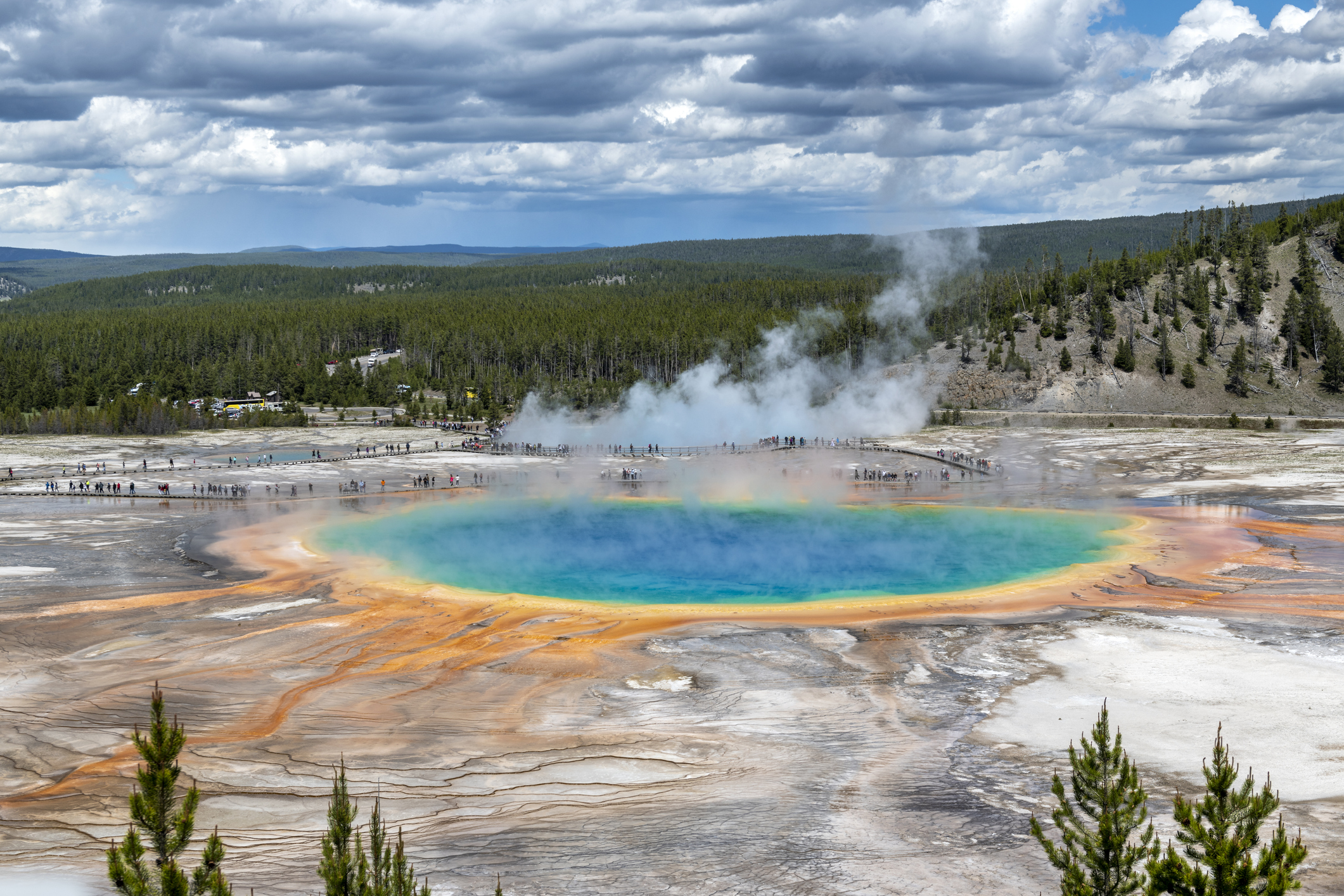 Grand Prismatic Spring Pool at Yellowstone National Park Wyoming