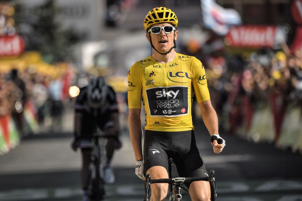 Geraint Thomas (Team Sky) wins on the Alpe d'Huez