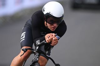 STIRLING SCOTLAND AUGUST 09 Logan Currie of New Zealand sprints during the Men Under 23 Individual Time Trial a 362km race from Stirling to Stirling 80m at the 96th UCI Cycling World Championships Glasgow 2023 Day 7 UCIWT on August 09 2023 in Glasgow Stirling Photo by Dario BelingheriGetty Images