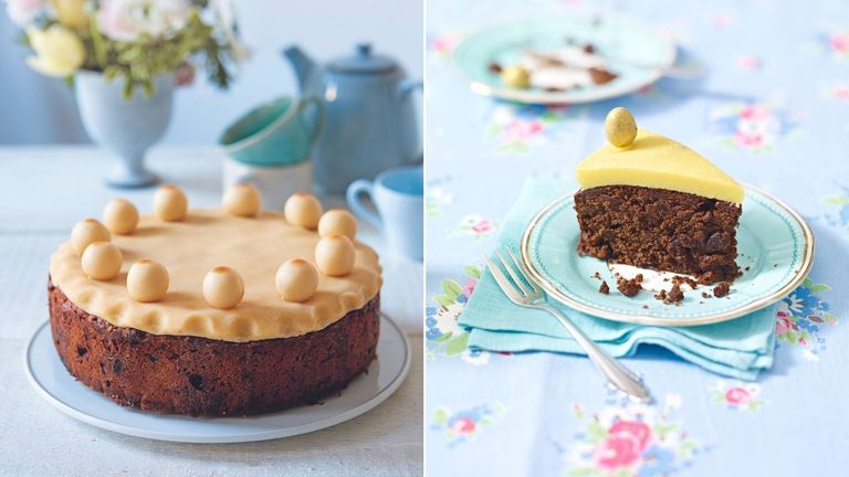 A Simnel cake recipe on a spring background