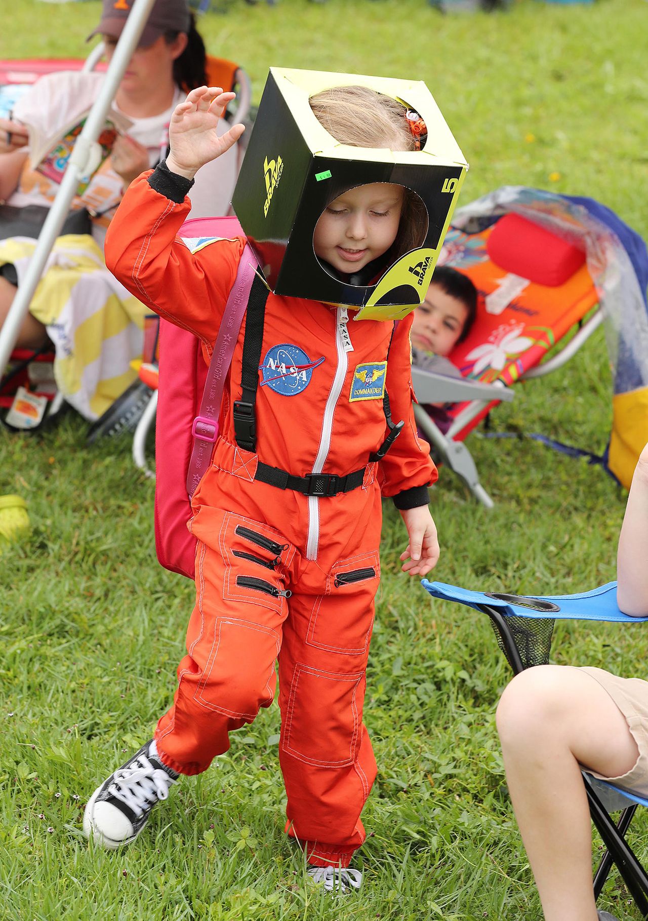 A hopeful, future astronaut celebrates the SpaceX launch attempt in person.
