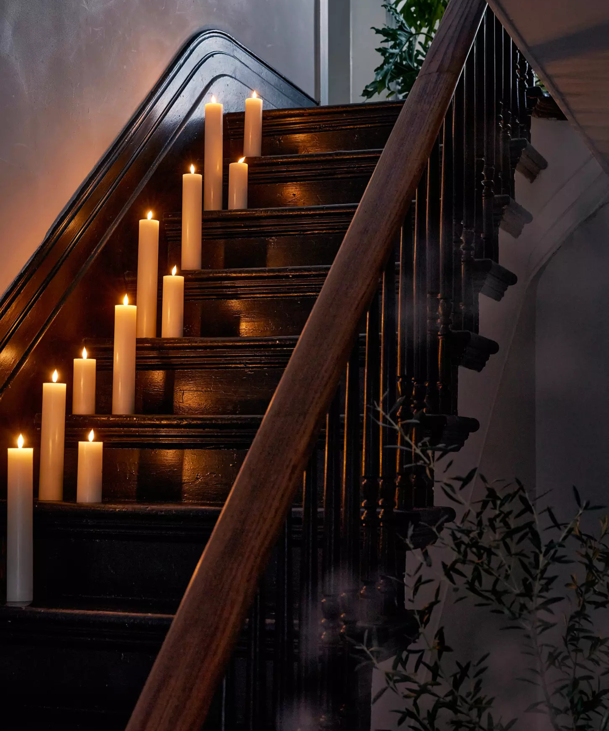 a staircase decorated for Halloween