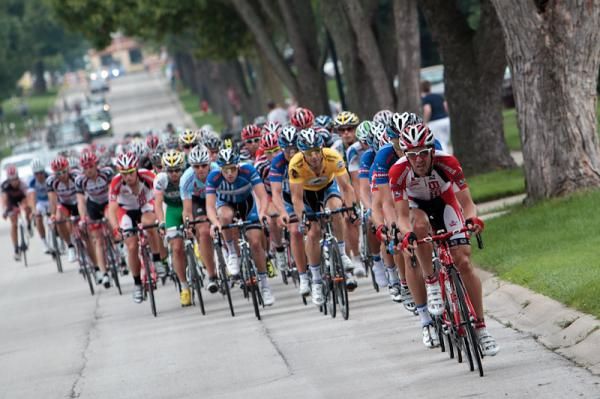 Ben Jacques-Maynes (Bissell) leading the chase on the front of the field.