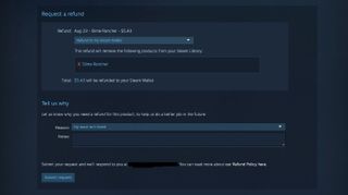 Steam request refund screen