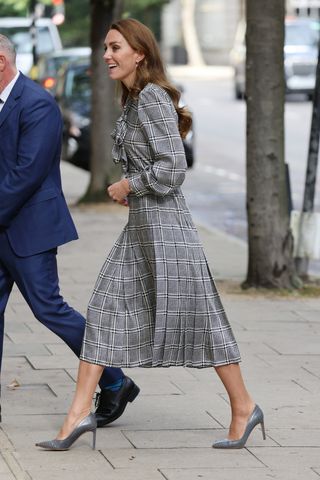 Kate Middleton's court shoes as she arrives at University College London on October 05, 2021 in London, Englandseen