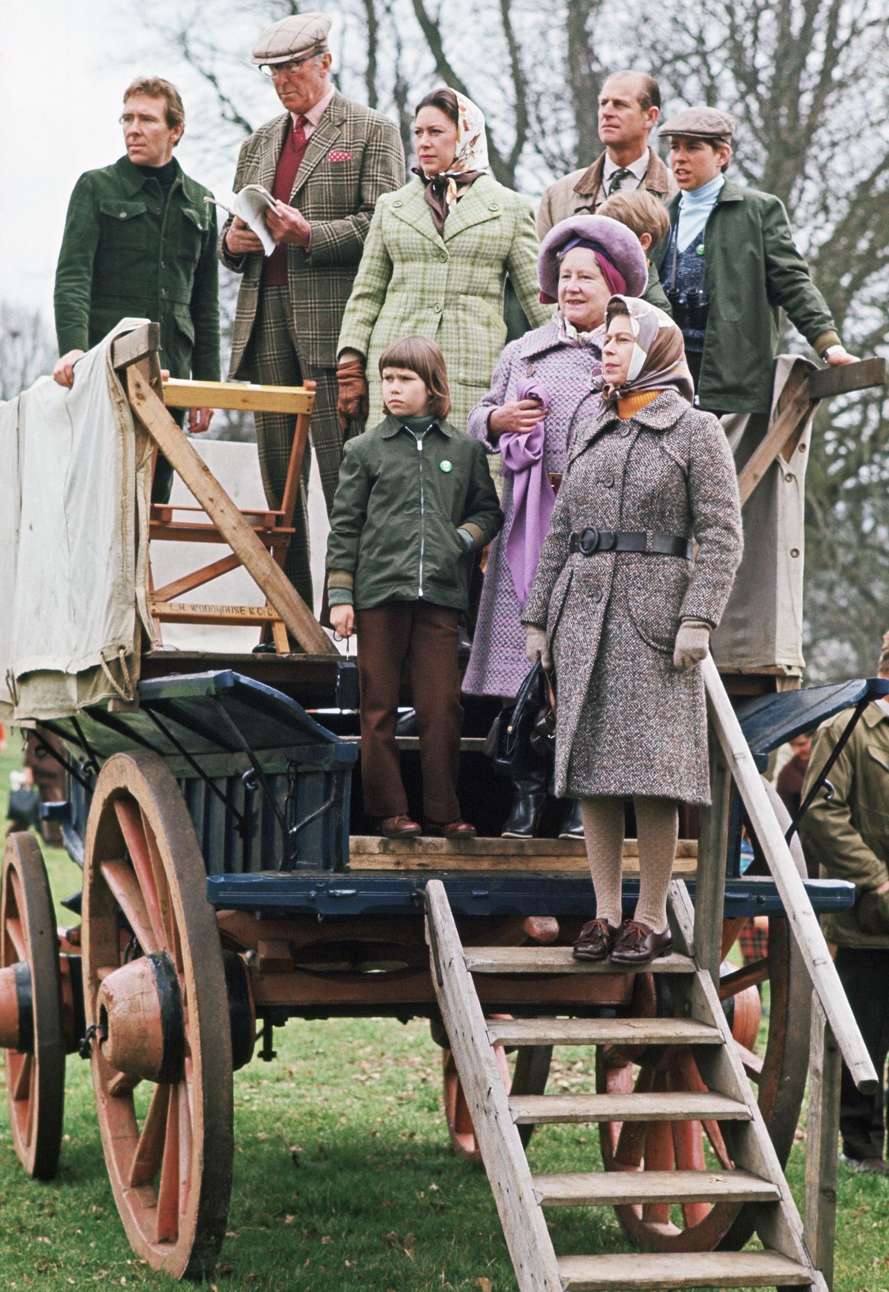 A family affair: the Earl Of Snowdon, Princess Margaret, Lady Sarah Armstrong-jones, The Queen, Queen Mother, Prince Andrew And Prince Philip At The Badminton Horse Trials in April 1973. (Photo by Tim Graham/Getty Images)