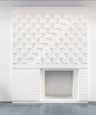 A reproduction of the brick fireplace designed by Josef Albers for the Rouse house in New Haven