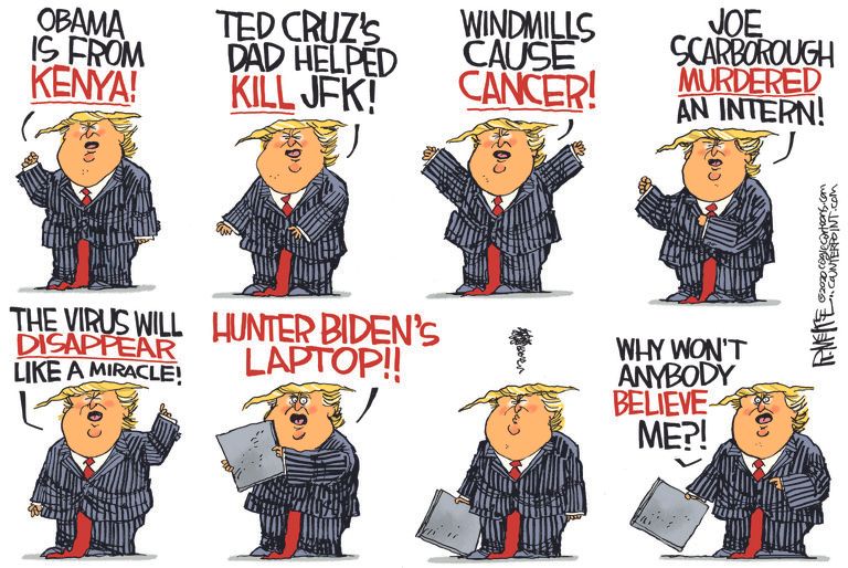 Political Cartoon U.S. Trump conspiracies