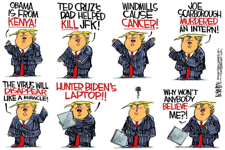 Political Cartoon U.S. Trump conspiracies