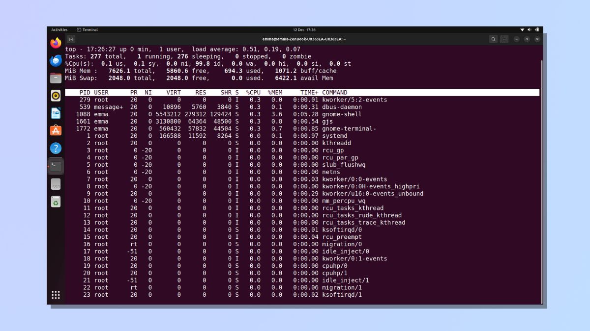 снимок экрана, показывающий, как узнать загрузку ЦП в Linux — верхний вывод