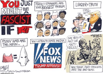 Political cartoon U.S. Trump fascist test Fox News Antifa