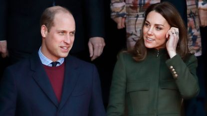 Prince William, Duke of Cambridge and Catherine, Duchess of Cambridge depart City Hall in Bradford's Centenary Square before meeting members of the public during a walkabout on January 15, 2020 in Bradford, England. 