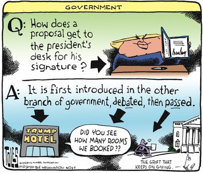Political Cartoon U.S. Trump hotels&nbsp;bills