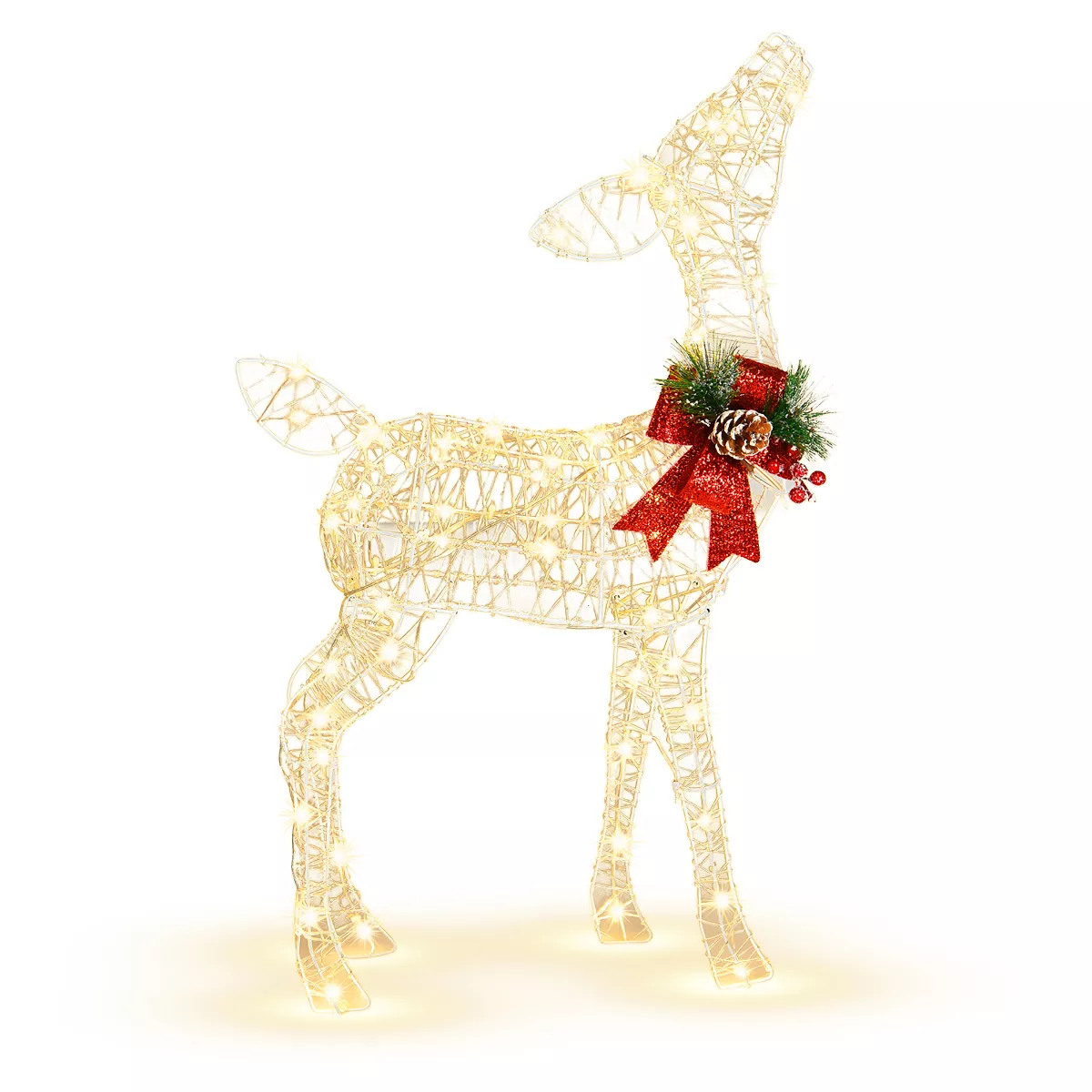 Costway Lighted Christmas Reindeer W/ 50 Led Lights Outdoor Yard Christmas Decorations