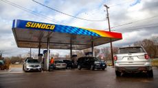 Cars fill up at a Sunoco gas station near Rockbridge, Ohio.