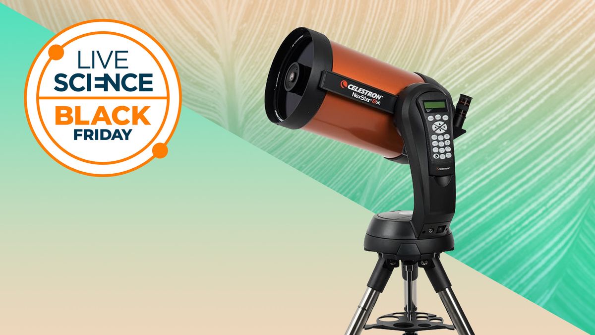 A Celestron NexStar 8SE telescope, next to a Live Science Black Friday Logo. 