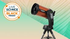 A Celestron NexStar 8SE telescope, next to a Live Science Black Friday Logo. 