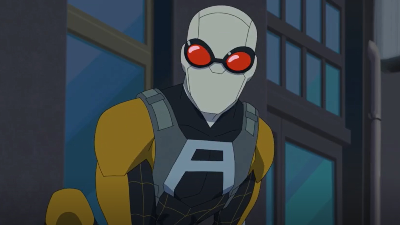 A close-up shot of spoof Spider-Man character Agent Spider in Invincible season 2 episode 8