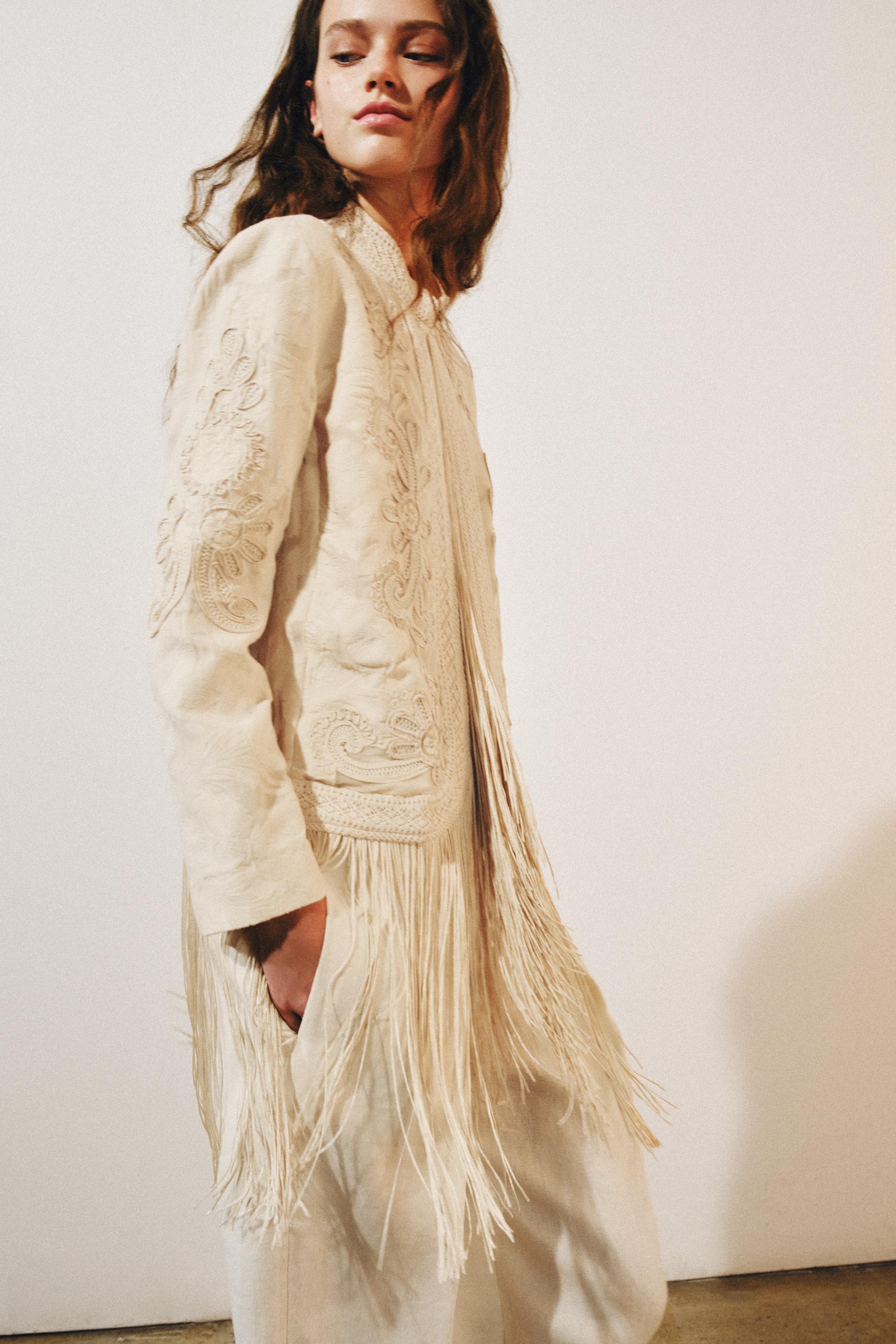 Zw Collection Fringed Jacket - Ecru / Beige - Xs
