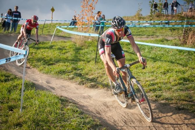Powers and Wells on the twisty descent. Boulder Cup.