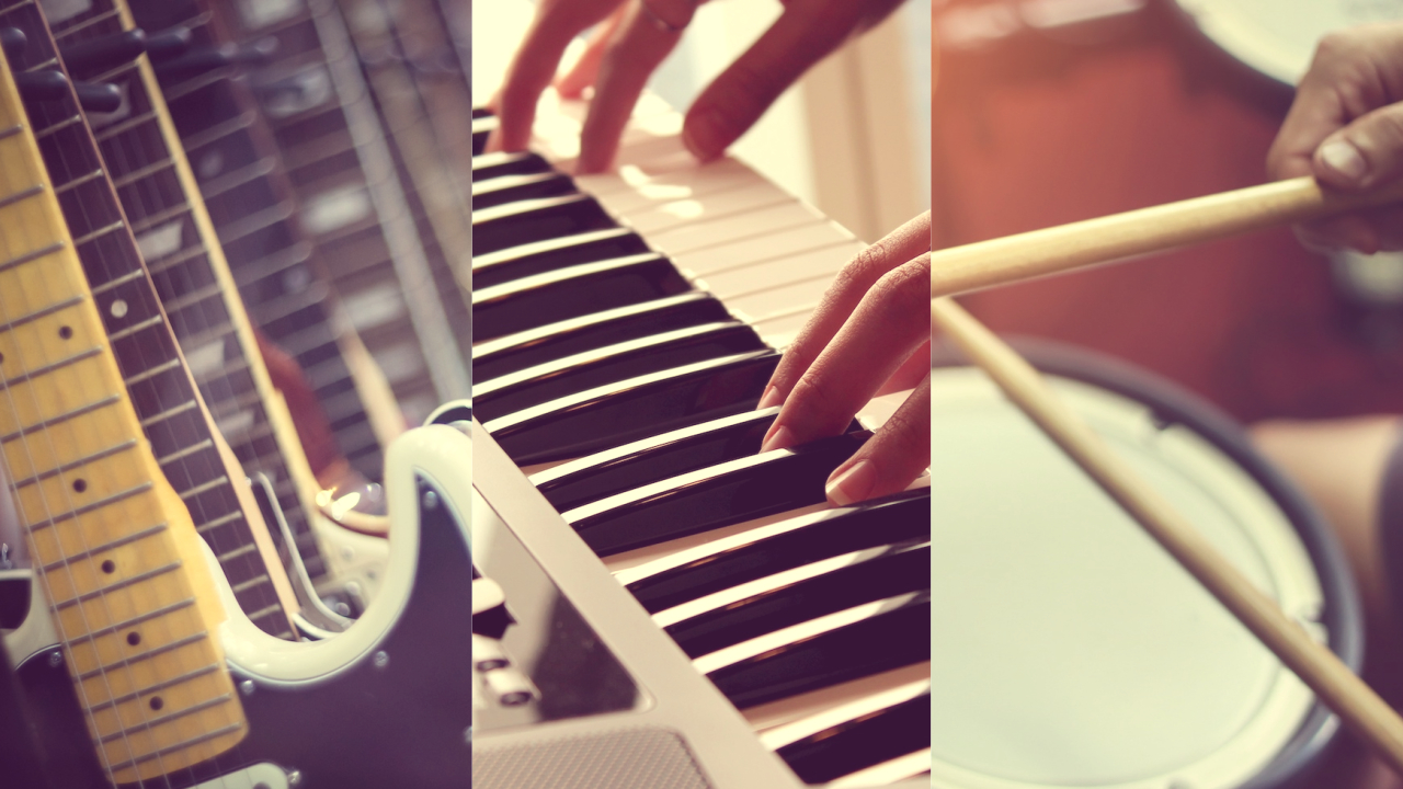 Lockdown deals: collage image of guitars, a keyboard and a drum kit