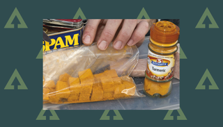 Best meat fishing bait: Cubes of luncheon meat in a bag covered in turmeric
