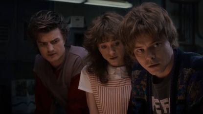 Steve Harrington, Nancy Wheeler, and Jonathan Byers in Stranger Things season 5