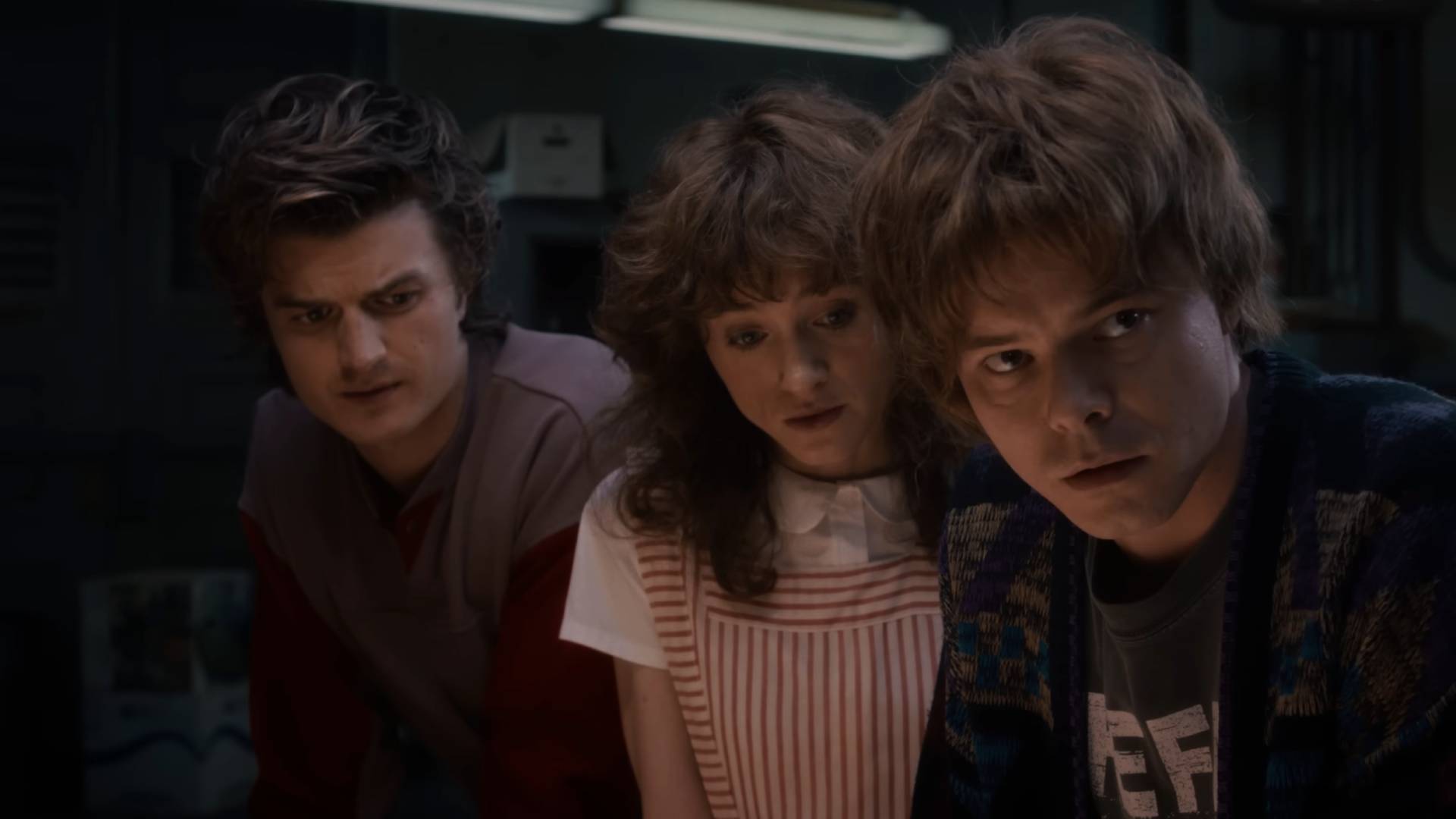 Steve Harrington, Nancy Wheeler, and Jonathan Byers in Stranger Things season 5