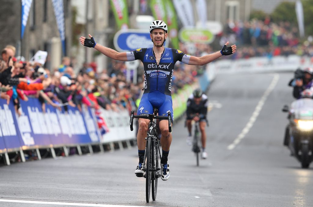 Julien Vermote (Etixx-QuickStep) celebrates winning stage 2