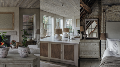collage of three images on interior of modernised cottage in the cotswolds