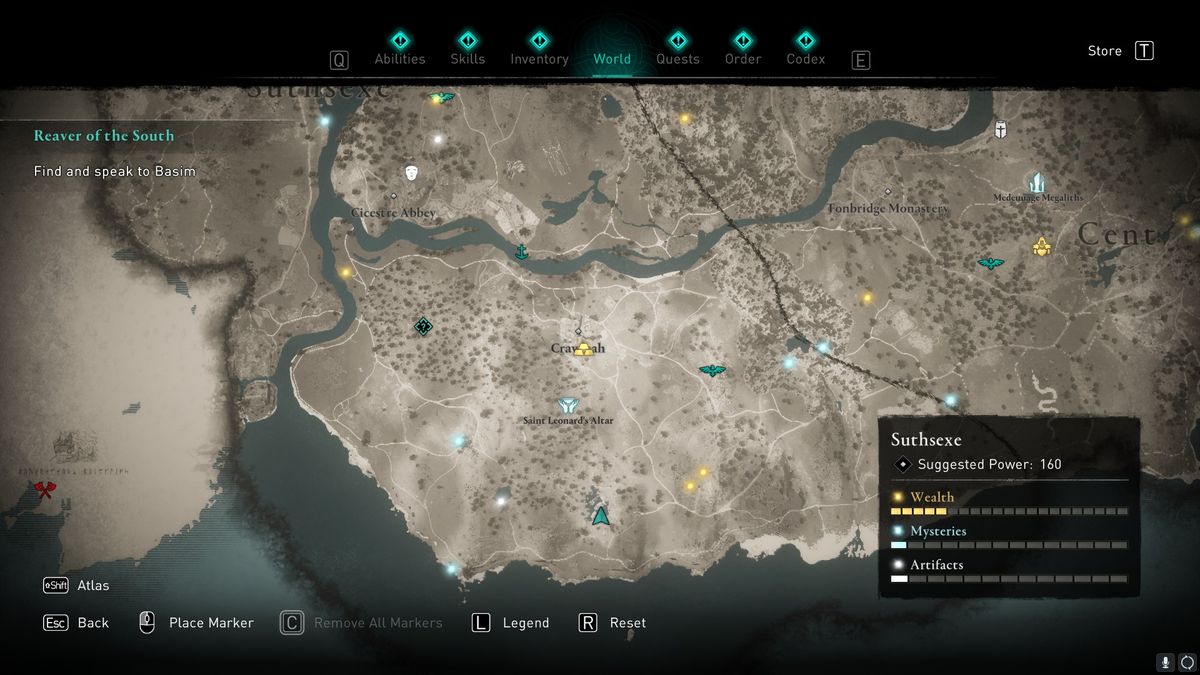 AC Valhalla Suthsexe Crawelie treasure hoard map location