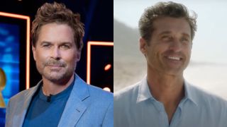 From L to R: Rob Lowe for The Floor, Derek on the beach looking at Meredith in Grey's Anatomy.
