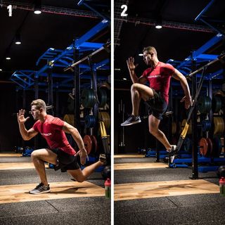 Bradley Simmonds performs single-leg jump lunge