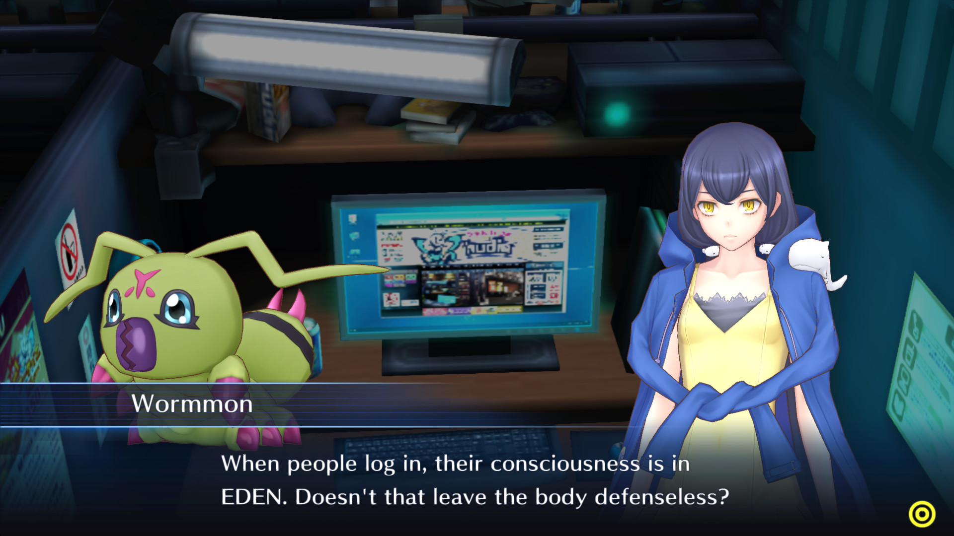 Wormon explains EDEN to Hudie in Digimon Story: Cyber Sleuth &amp;ndash; Hacker&#039;s Memory