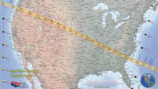 Get to the yellow line: the Path of Totality on August 21. Credit: GreatAmericanEclipse.com