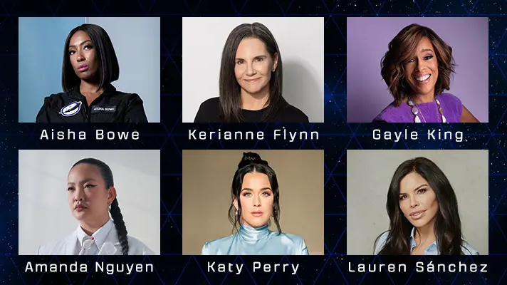 Six women who will fly on Blue Origin's all-female NS-31 crew include Aisha Bowe, Kerianna Flynn, Gayle King, Amanda Nguyen, Katy Perry and Lauren Sánchez